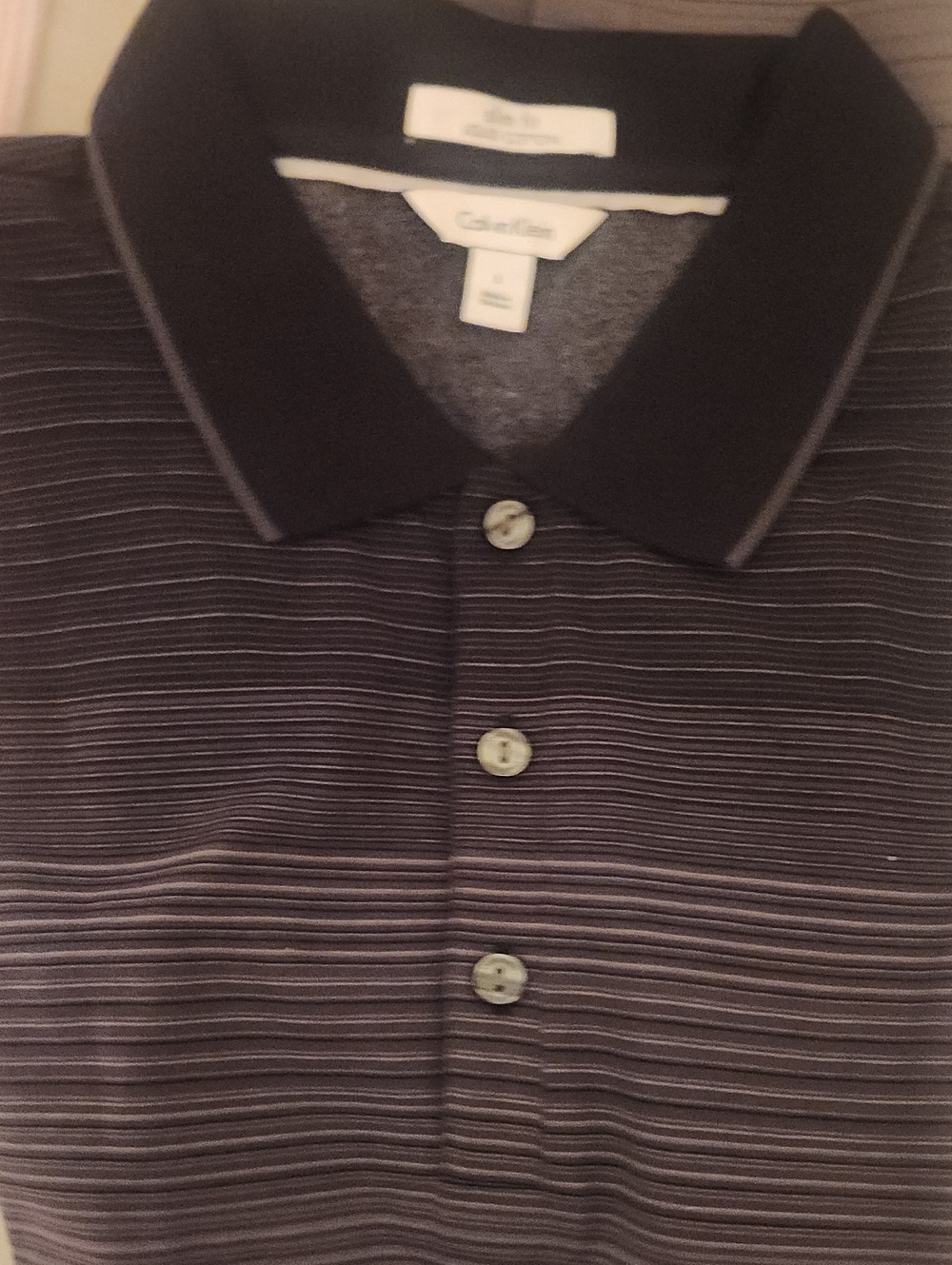 Calvin Klein Men's Black Polo with Thin White Stripes - Picture 1 of 2